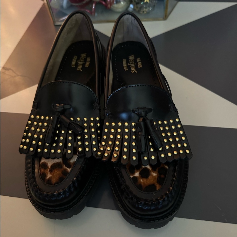 GH Bass leopard studded loafers lug sole size 8